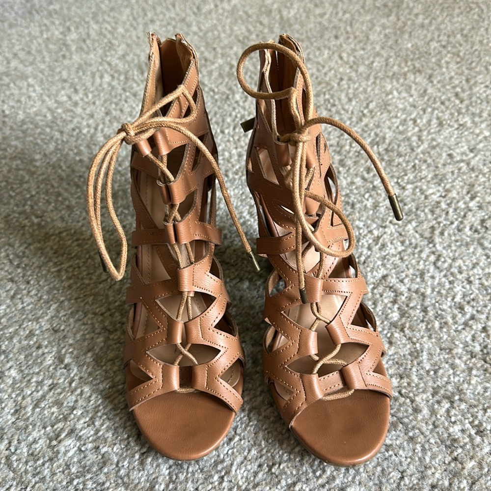 Bamboo Tan Strappy Block Heel